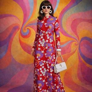 Anne Fogarty Vintage 70s Gown Mod Retro Glam Dress VTG